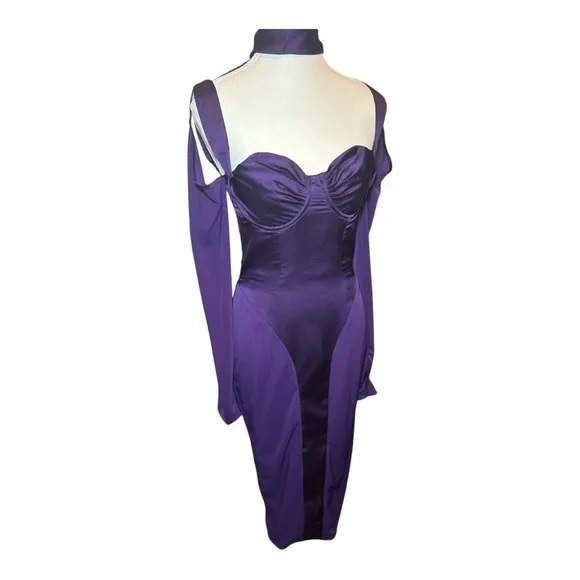 NWT House of CB Talika Grape Corset Midi Dress Sz S Plus Cup Silk Satin
