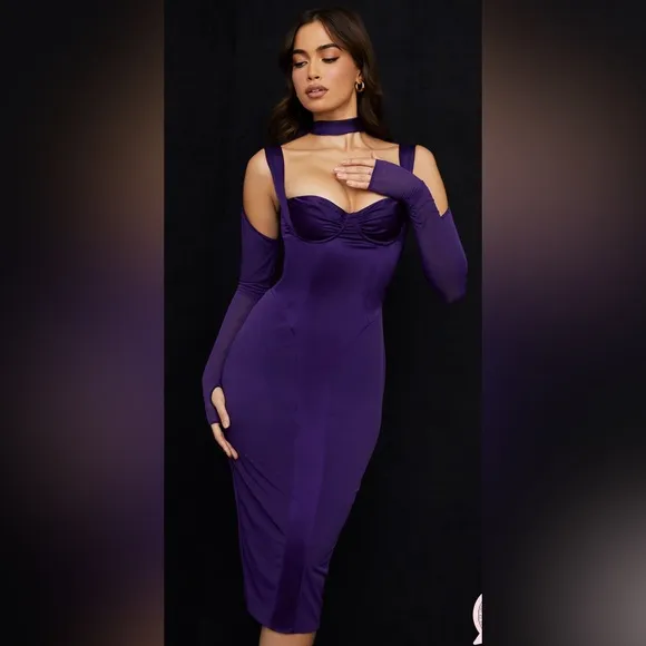 NWT House of CB Talika Grape Corset Midi Dress Sz S Plus Cup Silk Satin
