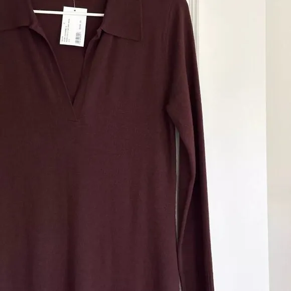 NWT INTERMIX Brown Collared Wool Blend Long Sleeve Knit Maxi Dress Size M