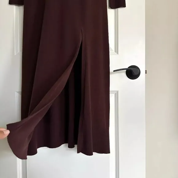 NWT INTERMIX Brown Collared Wool Blend Long Sleeve Knit Maxi Dress Size M
