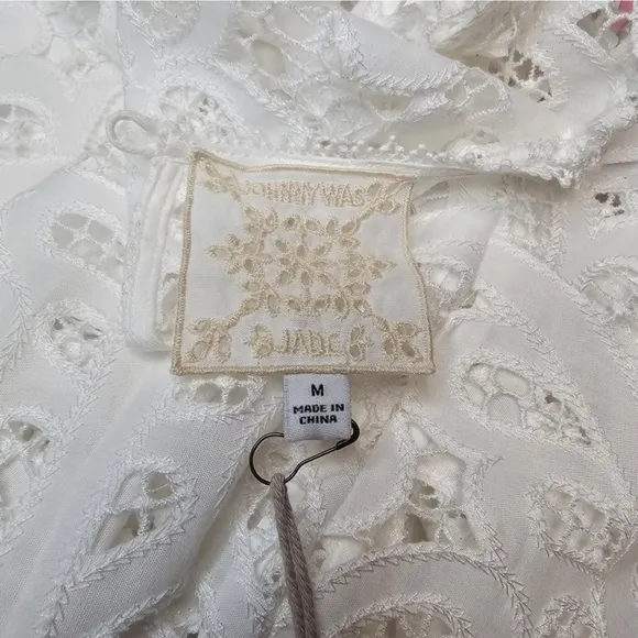 NWT Johnny Was Jade White Women's Lisetta Lace Mini Dress Size Medium