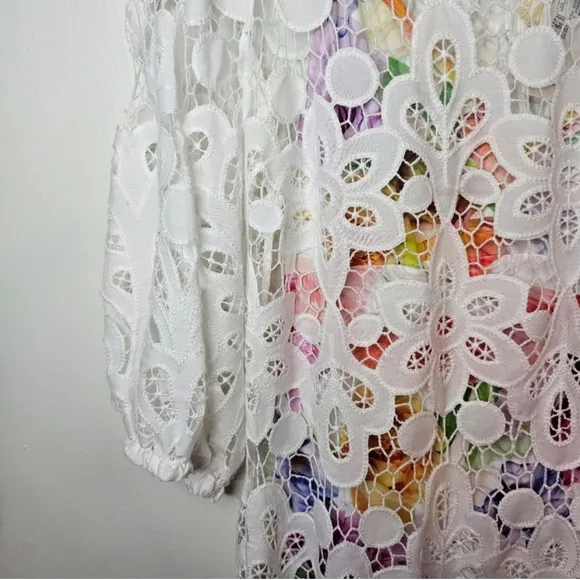 NWT Johnny Was Jade White Women's Lisetta Lace Mini Dress Size Medium