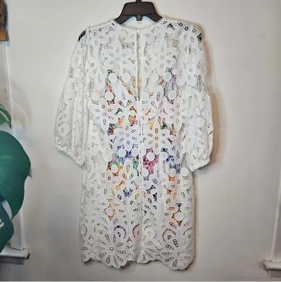 NWT Johnny Was Jade White Women's Lisetta Lace Mini Dress Size Medium