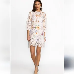 NWT Johnny Was Jade White Women's Lisetta Lace Mini Dress Size Medium