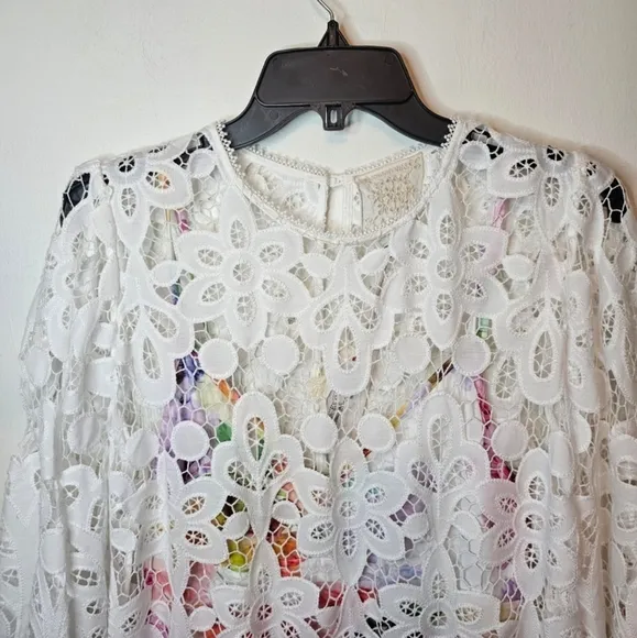 NWT Johnny Was Jade White Women's Lisetta Lace Mini Dress Size Medium