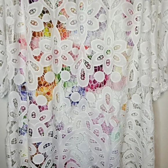 NWT Johnny Was Jade White Women's Lisetta Lace Mini Dress Size Medium