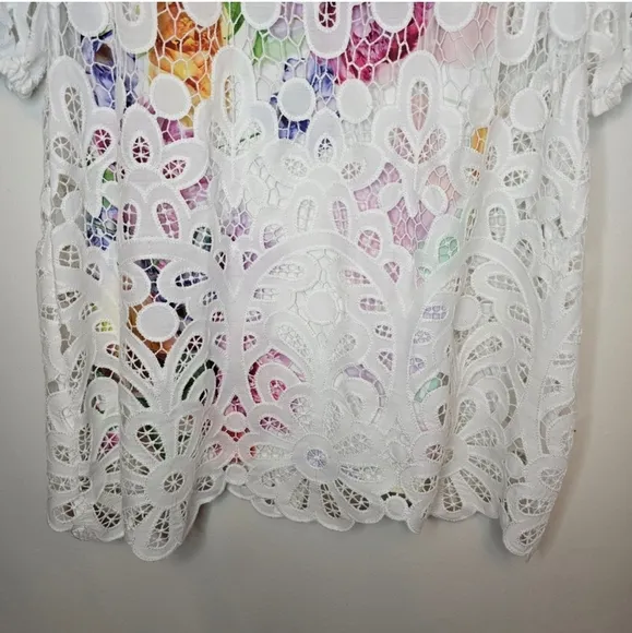 NWT Johnny Was Jade White Women's Lisetta Lace Mini Dress Size Medium