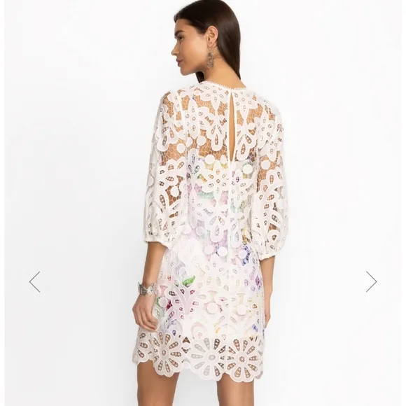 NWT Johnny Was Jade White Women's Lisetta Lace Mini Dress Size Medium