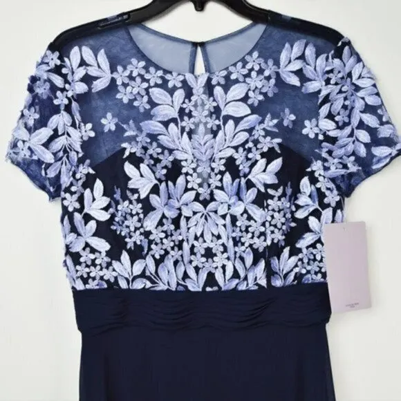 NWT JS COLLECTIONS Floral Embroidered Lace Illusion Neck Gown Maxi Dress