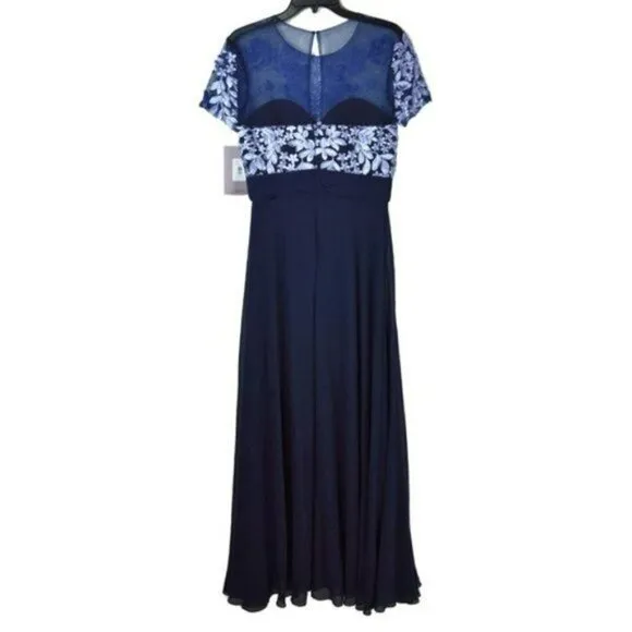 NWT JS COLLECTIONS Floral Embroidered Lace Illusion Neck Gown Maxi Dress