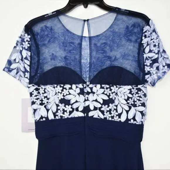 NWT JS COLLECTIONS Floral Embroidered Lace Illusion Neck Gown Maxi Dress