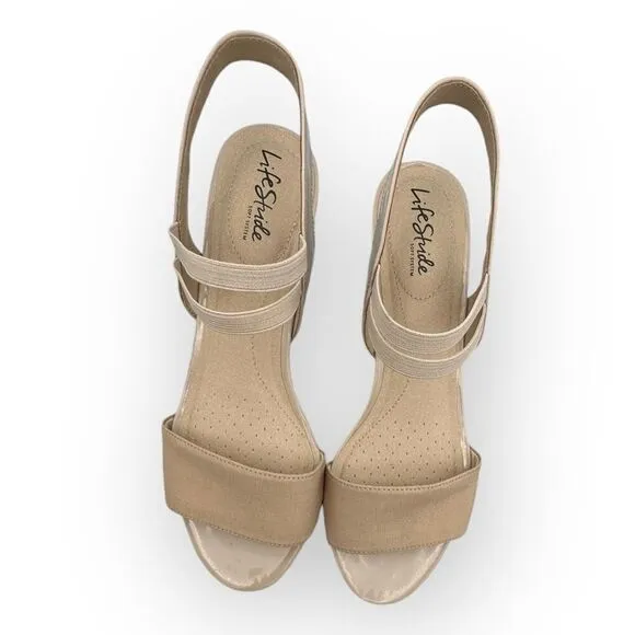 NWT LifeStride Womens Yolo Soft System Wedge Sandals Tender Taupe Size 11M