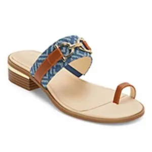NWT LIZ CLAIBORNE Sandals Women's Size 10 Tan Blue Argent Flat One Toe Flip Flop