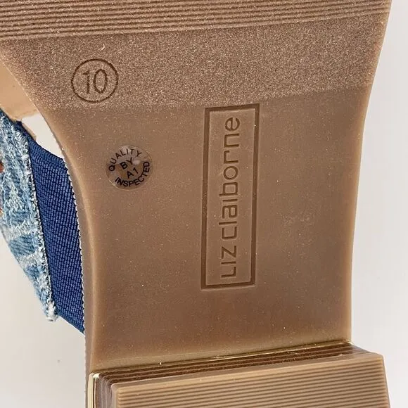 NWT LIZ CLAIBORNE Sandals Women's Size 10 Tan Blue Argent Flat One Toe Flip Flop
