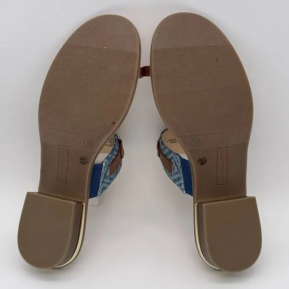 NWT LIZ CLAIBORNE Sandals Women's Size 10 Tan Blue Argent Flat One Toe Flip Flop