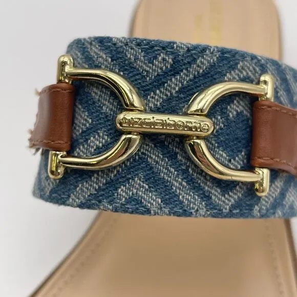 NWT LIZ CLAIBORNE Sandals Women's Size 10 Tan Blue Argent Flat One Toe Flip Flop