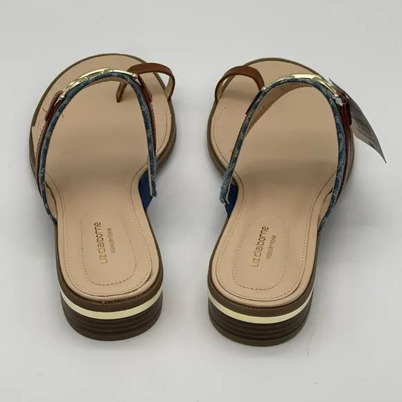 NWT LIZ CLAIBORNE Sandals Women's Size 10 Tan Blue Argent Flat One Toe Flip Flop