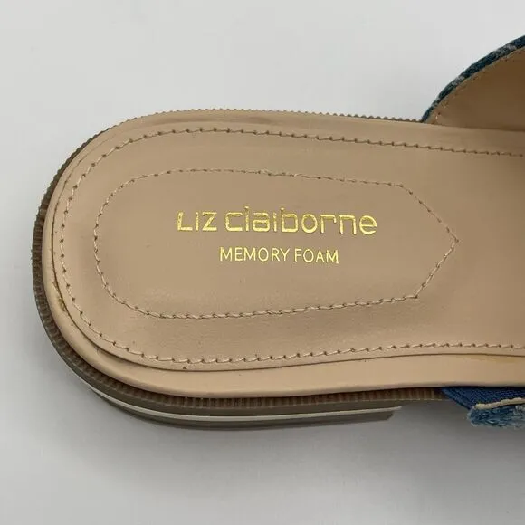NWT LIZ CLAIBORNE Sandals Women's Size 10 Tan Blue Argent Flat One Toe Flip Flop