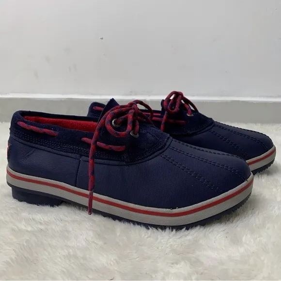 NWT L.L. Bean Kid's Blue/Red #507448 Rangeley 2 Eye Moc Rain Boots Size 6