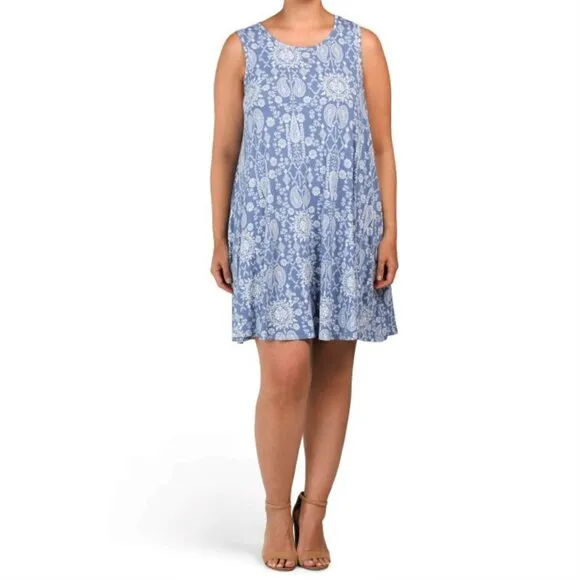 NWT Lucky Brand Women's Plus Paisley Print Sleeveless Swing Mini Dress