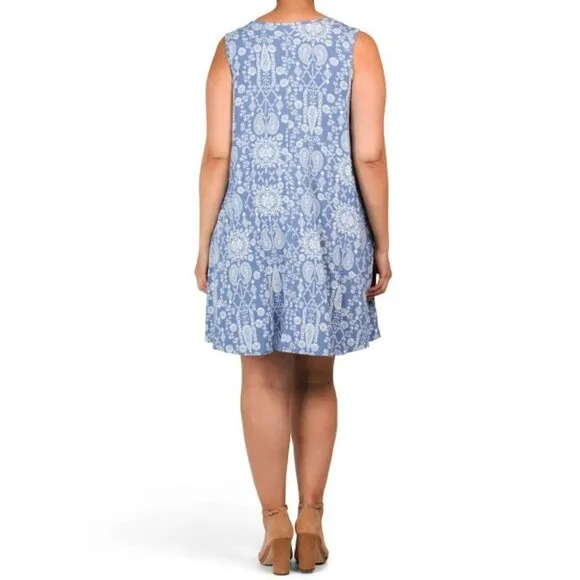 NWT Lucky Brand Women's Plus Paisley Print Sleeveless Swing Mini Dress