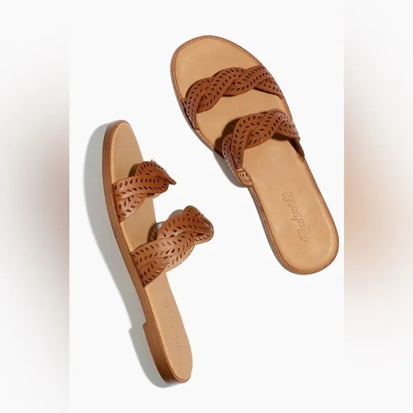 NWT! Madewell The Cora Slide Sandal In Perforated Leather Women's - Size…