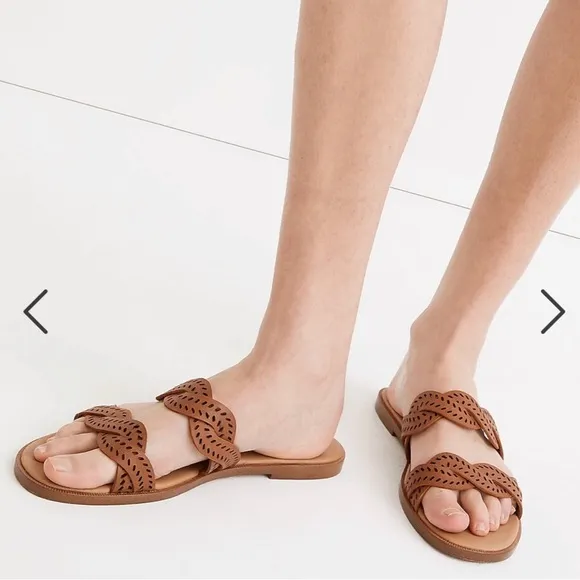 NWT! Madewell The Cora Slide Sandal In Perforated Leather Women's - Size…