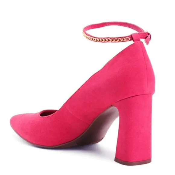 NWT Marc Fisher Ankle Chain Buckle Faux Suede Block High Heels