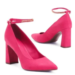 NWT Marc Fisher Ankle Chain Buckle Faux Suede Block High Heels