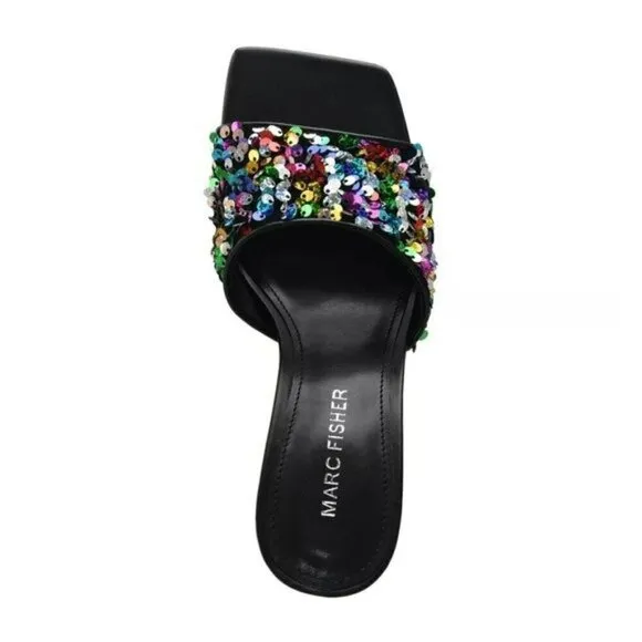 NWT MARC FISHER Women's Danria Sequin Stiletto Heel Sandals Dress Slip-on Heels
