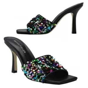 NWT MARC FISHER Women's Danria Sequin Stiletto Heel Sandals Dress Slip-on Heels