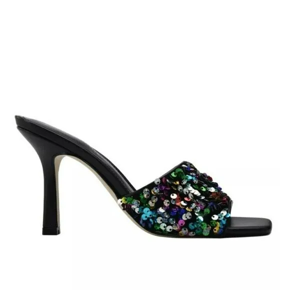 NWT MARC FISHER Women's Danria Sequin Stiletto Heel Sandals Dress Slip-on Heels