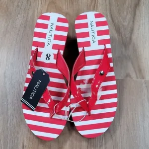 🔹️NWT Nautica Red &amp; White Stripe Resort Wedge &quot;Landfall&quot; Sandals Size 8