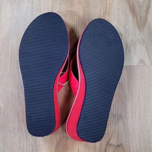 🔹️NWT Nautica Red &amp; White Stripe Resort Wedge &quot;Landfall&quot; Sandals Size 8