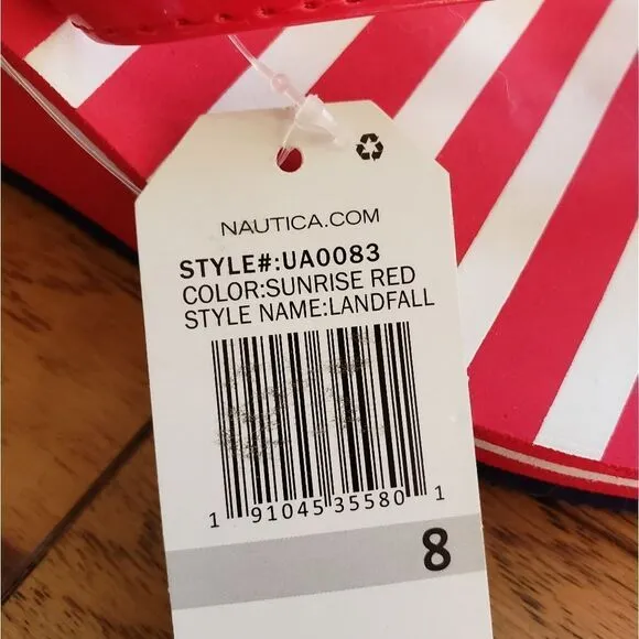 🔹️NWT Nautica Red &amp; White Stripe Resort Wedge &quot;Landfall&quot; Sandals Size 8
