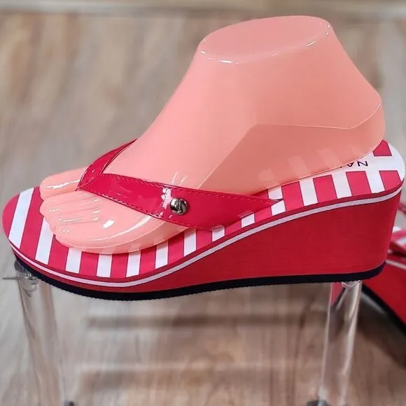 🔹️NWT Nautica Red &amp; White Stripe Resort Wedge &quot;Landfall&quot; Sandals Size 8