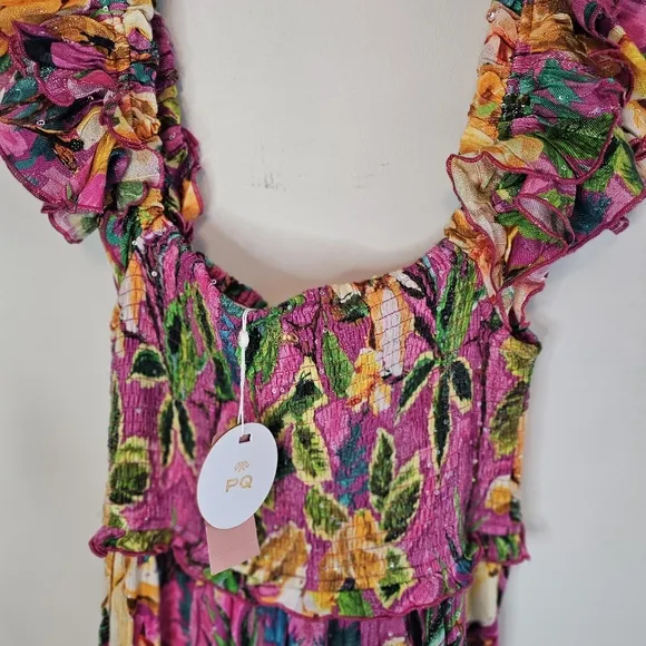 NWT PQ Swim Anthropologie Women's Floral Multicolor Maxi Dress Size M/L