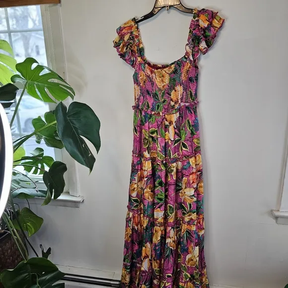 NWT PQ Swim Anthropologie Women's Floral Multicolor Maxi Dress Size M/L