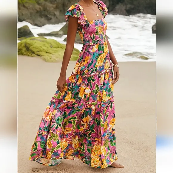 NWT PQ Swim Anthropologie Women's Floral Multicolor Maxi Dress Size M/L