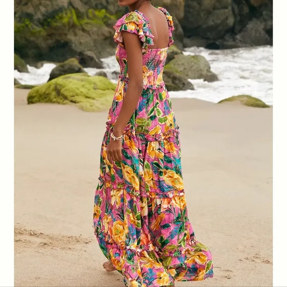 NWT PQ Swim Anthropologie Women's Floral Multicolor Maxi Dress Size M/L