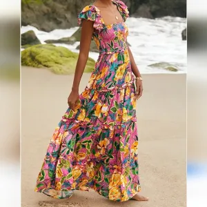 NWT PQ Swim Anthropologie Women's Floral Multicolor Maxi Dress Size M/L