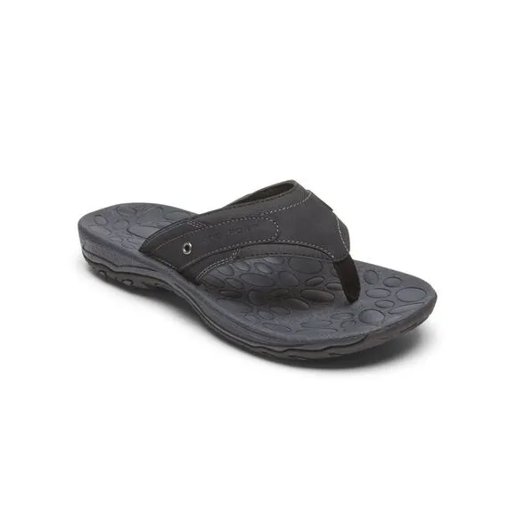 NWT ROCKPORT Mens Black Comfort Hayes Round Toe Slip On Thong Sandals 11.5 M