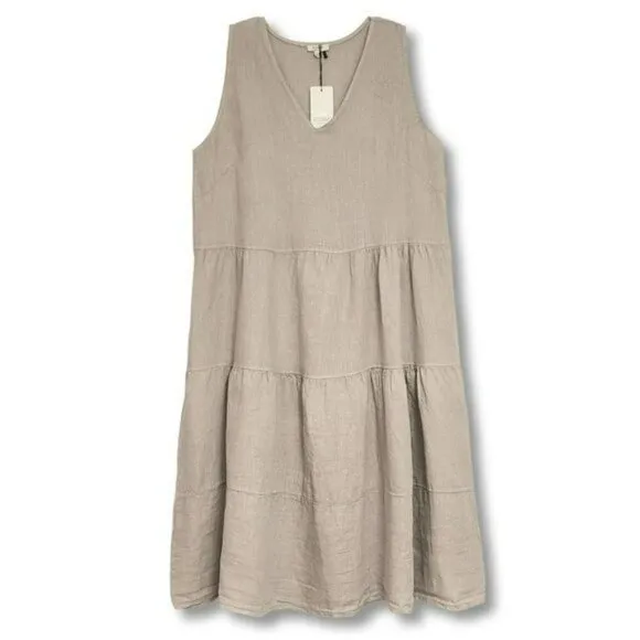 NWT ROSEMARINE Plus Made In Italy Linen Sleeveless V-Neck Tiered Midi Dress