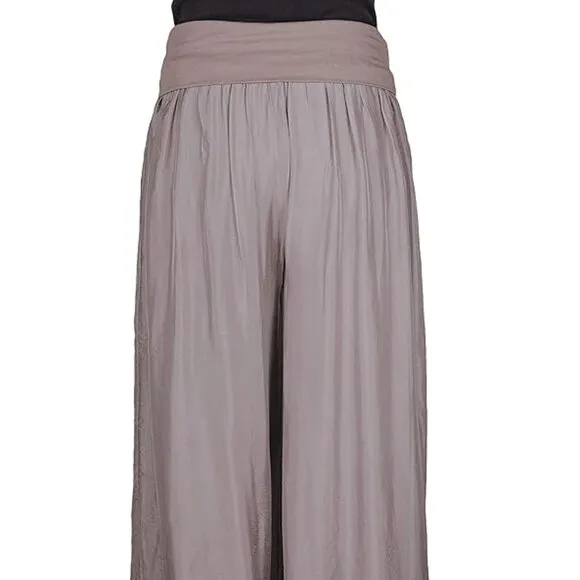 NWT Scandal Women Taupe Bubble Hem Palazzo Stretch Waist Italy Free Pants Size M