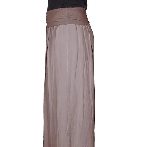 NWT Scandal Women Taupe Bubble Hem Palazzo Stretch Waist Italy Free Pants Size M