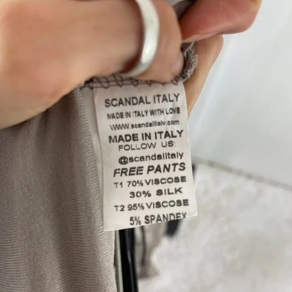 NWT Scandal Women Taupe Bubble Hem Palazzo Stretch Waist Italy Free Pants Size M