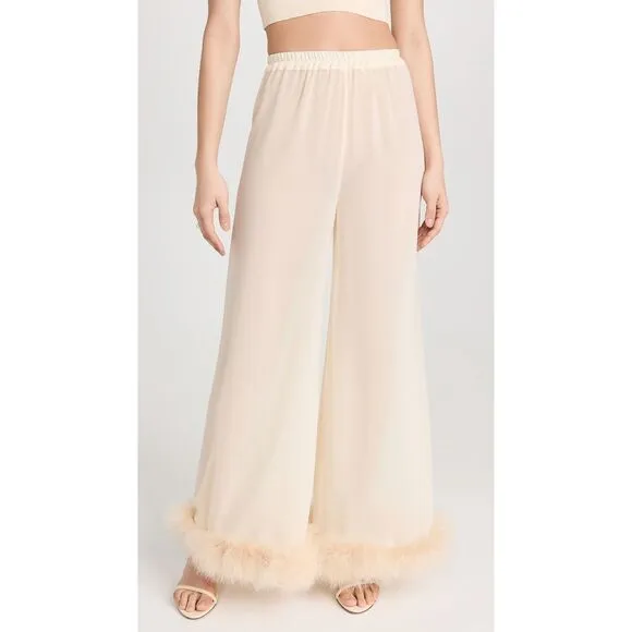 NWT Sleeper Women's Feather-Trim Cuffs Pajama Pants SIZE S $250