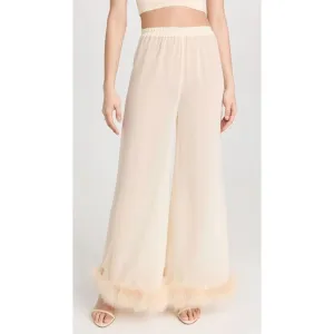 NWT Sleeper Women's Feather-Trim Cuffs Pajama Pants SIZE S $250