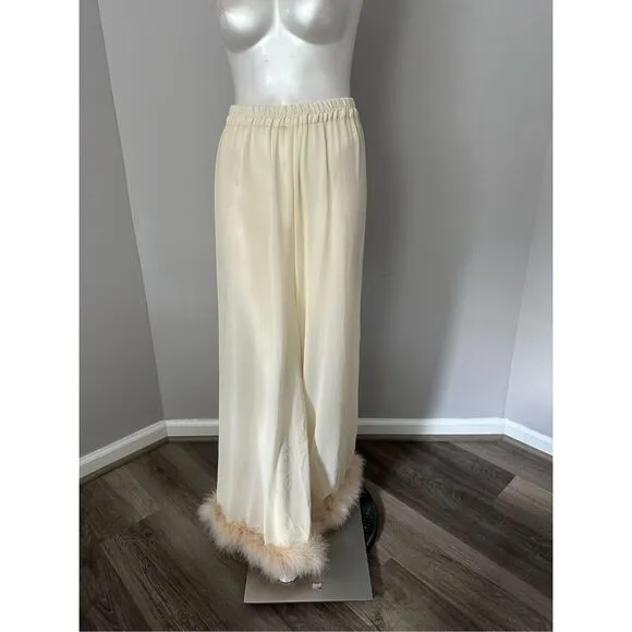 NWT Sleeper Women's Feather-Trim Cuffs Pajama Pants SIZE S $250