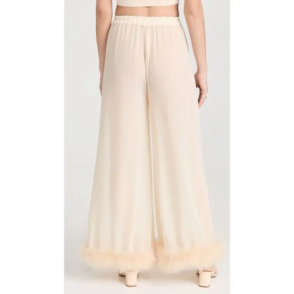NWT Sleeper Women's Feather-Trim Cuffs Pajama Pants SIZE S $250